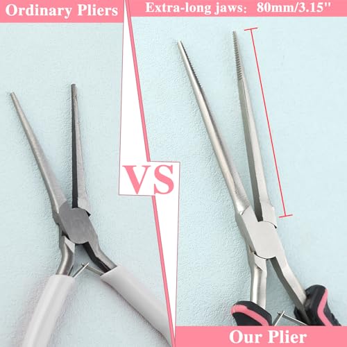 7" Extra Long Needle Nose Pliers for Jewelry Making, Serrated Jaws - style: Extra Long Needle Nose Pliers Serrated Jaws