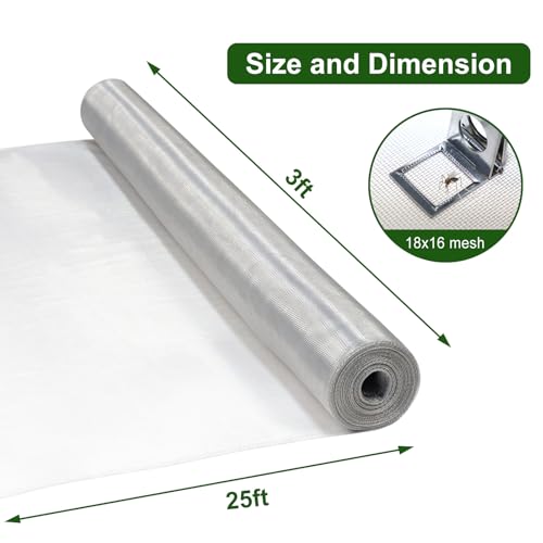 Aluminum Window Screen mesh, 3'x25' Replacement Mosquito Net Roll, Silver - color: Silver, size: 3'x25'
