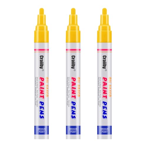Yellow Paint Markers, 3 Pack Oil-Based Waterproof Quick Dry Permanent Paint Pen Set for Rocks Painting, Wood, Fabric, Plastic, Canvas, Glass, Mugs, Metal, Tire, Stone, DIY Craft - color: Yellow
