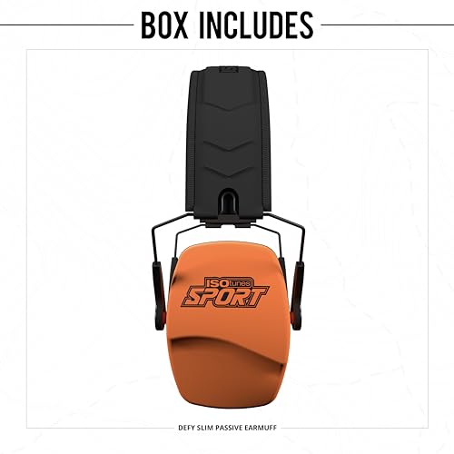 ISOtunes DEFY Slim Passive Earmuffs: Noise Isolating Over-Ear Hearing Protection with Foam Cushions, and Adjustable Headband - color: Safety Orange