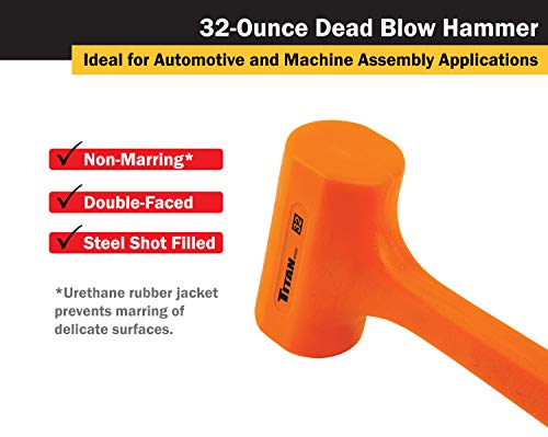 Titan 63032 2lb Dead Blow Hammer with Steel Shot Filled Head, Spark & Rebound Resistant, 14" Non-slip Diamond Textured Handle - size: 32oz