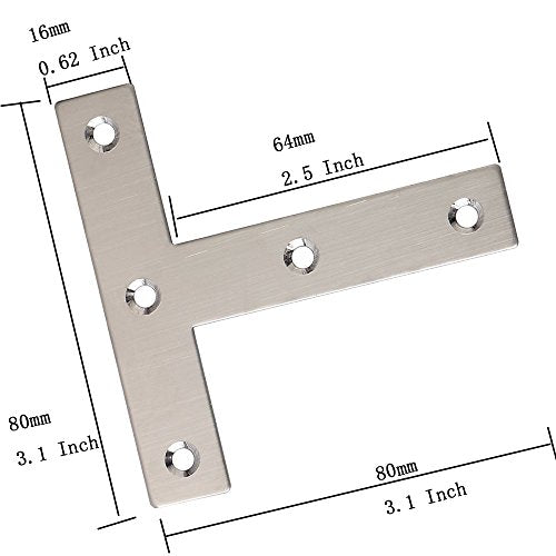 BTMB Stainless Steel Steel T Shape Flat Repair Mending Plate Joining Bracket Brace,Pack of 10 (80x80mm/3.1''x3.1'')