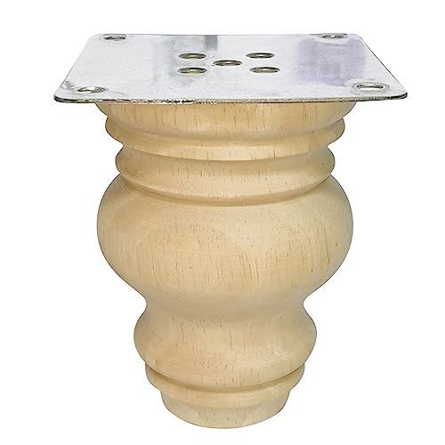 Wooden Furniture Legs, Solid Wood Unpainted Replacement Furniture Legs, Kitchen Dining Table Legs/Desk/Sofa/Bookcase Bun Feet, DIY Wooden Round legs with Mounting Plate & Screws Set of 4 (4 Inch) - size: 4 Inch