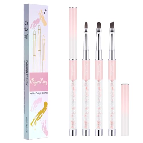 3PCS Nail Art Clean Up Brushes -Round/Angled Nail Brushes for Cleaning Polish Mistakes on the Cuticles, Brushes for Nail Art and Designs Painting DIY - color: Pink