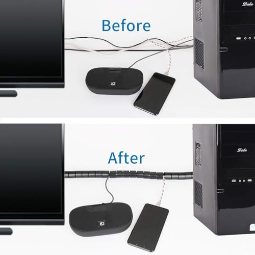 RELIANCER 10FT Cable Management Sleeve Organizer,1/2 inch Coiled Cord Organizer w/4 Cable Clips & Guide Clip,Wire Cover Wire Wrap Cable Protector,Messy Cable Tube Hider Solutions TV PC Home Office - size: 0.55" Dia
