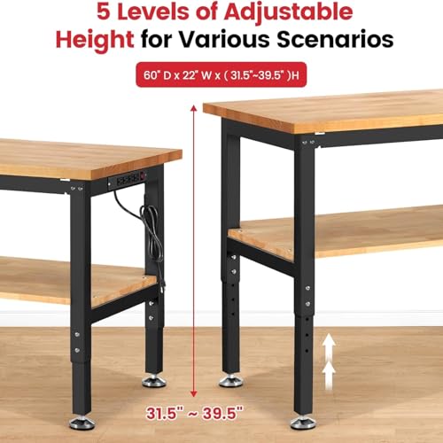 ENJOYWOOD 60" Adjustable Height Workbench with Storage Shelf