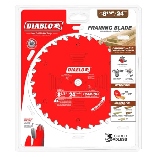 Diablo Framing Saw Blade - 8-1/4" Dia., 24 ATB, 5/8" Arbor, 8000 Max RPM - size: 5/8" Arbor x 8-1/4" Dia