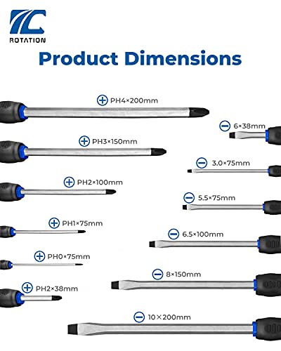 ROTATION 12pc Magnetic Screwdriver Set, with Go-Thru Steel Blades - color: Black