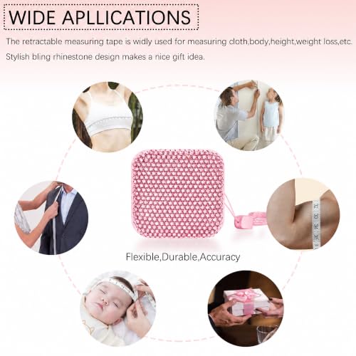 SlowVibes Bling Pink Diamond Retractable Body Measuring Tape, 60 Inch - color: Pink