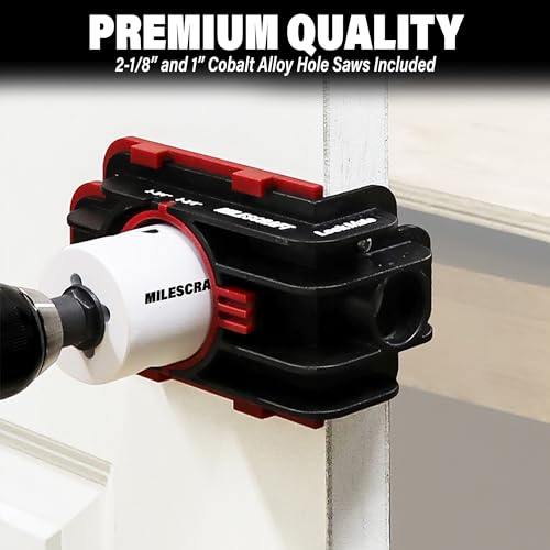 Milescraft 1337 Lock Mate - Door Lock Installation Kit with Jig for Wood/Metal Doors, 1-3/8" to 1-3/4" Thickness. Bi-Metal Cobalt Hole Saws Included