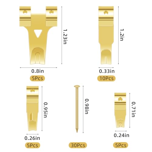 55 Pack Picture Hanging Kit Picture Hangers Heavy Duty Picture Hanging Hooks with Nails for Drywall Wooden Professional Wall Hanging Hardware for Pictures Frame Mirror Clock Canvas Mounting (Gold)