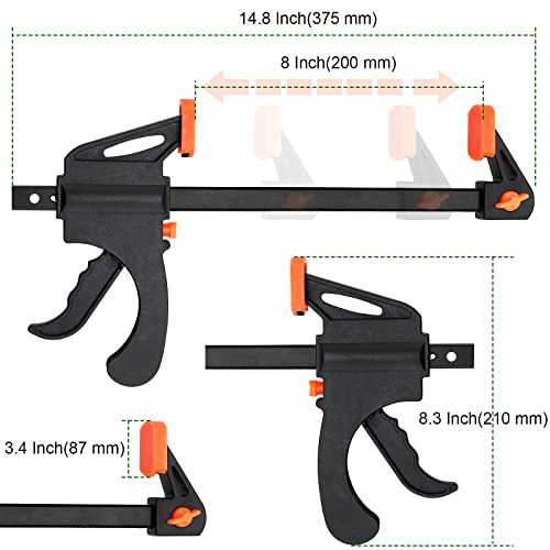 PINGEUI 4 Packs 8 Inches Quick Grip Clamps, Adjustable Wood Clamps, Light Duty Bar Clamps for Woodworking, Furniture Assembling, Manufacturing, 150 lbs Max Clamping Force