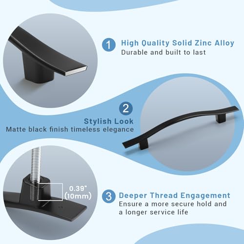 KNOBWELL 30 Pack 3-3/4 inch Hole Center Matte Black Kitchen Cabinet Pulls,Wave Style Modern Dresser Pulls Hardware Kitchen Cabinet Handles for Bathroom Bedroom Vanity,Zinc Alloy - color: Matte Black, size: Hole Center：3-3/4 inch（96mm）
