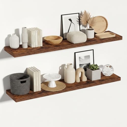Vivelove 55x12 Floating Shelves 12 Inches Deep, Rustic Brown, Set of 2 - color: Rustic Brown, size: 55”wx12”dx1.5”h