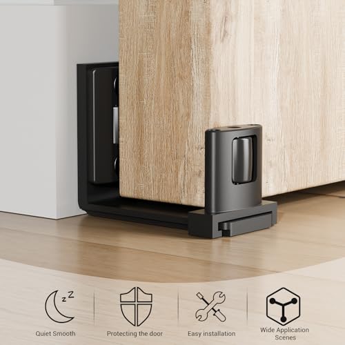 Sliding Barn Door Bottom Floor Guide,Adjustable U-Shaped Flat Bottom Design,Smoothly and Quietly,Easy to Install,Wall Mounted,Black, 1 Pcs