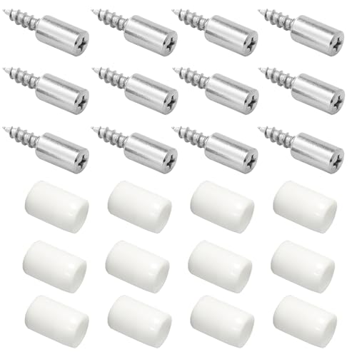 12pcs Screw in Shelf Pins with Anti-Slip White Sleeve, Nickel Plated Shelf Pegs Cabinet Shelf Holders Shelf Support Pegs, Small Shelf Brackets Phillips Head Pegs for Shelves - color: Whith Sleeve