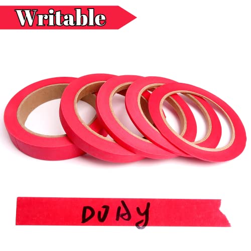 5 Rolls Pinstripe Tape - Masking Tape 1/16", 1/8", 1/4", 1/2", 3/4" - Thin Painters Masking Automotive Tape for DIY, Car, Auto, Paint, Art, Tumblers (Red) - color: Red