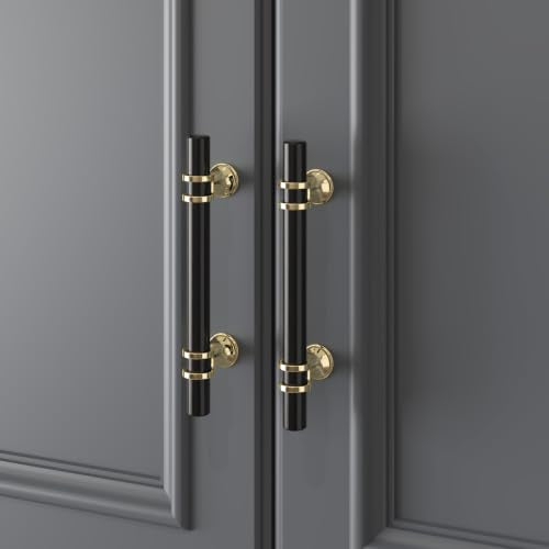 Haliwu 10 Pack 3-3/4 Inch Black and Gold Cabinet Handles | 96mm Hole Center, Solid Aluminum and Zinc Alloy, Kitchen Pulls Hardware for Bathroom Drawer Dresser - color: Black&Gold, size: 3-3/4 inch (96mm) hole spacing