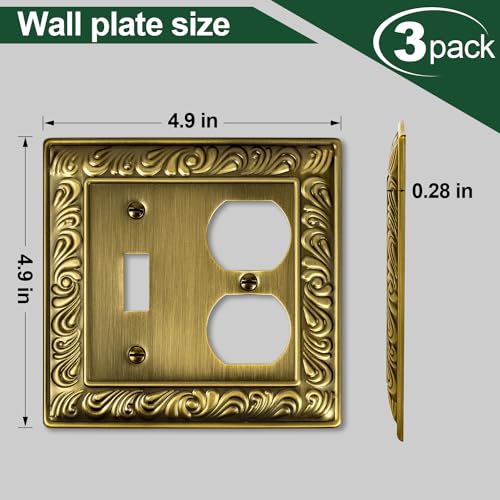 3-Pack Antique Brass Decorative Combo Toggle/Outlet 2 Gang Wall Plate - size: 2 Gang Toggle/Duplex