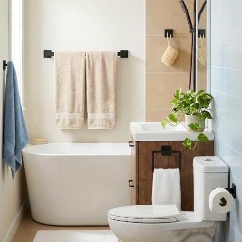 5-Pieces Matte Black Bathroom Accessories Set, 24 Inch Bath Towel Bar Set, SUS 304 Stainless Steel Bathroom Hardware Set, Towel Racks for Bathroom Wall Mounted - color: H-24 Matte Black