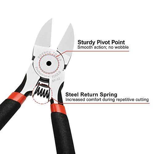 BOENFU 6 Inches Wire Cutters Heavy Duty Snips Flush Cut Side Cutters Pliers - color: 6 Inches - 1 Pack - Black Handle