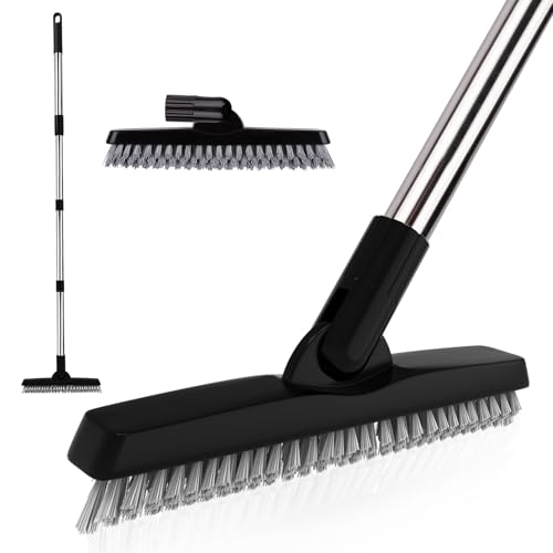 BITOPE Grout Brush Cleaner with Adjustable Long Handle Swivel V-Shaped Stiff Bristles Scrubber for Cleaning Tile Crevice Line Corner Bathroom Shower Baseboards Hard to Reach Areas-56 inch