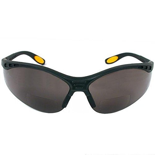 DEWALT DPG59 Reinforcer Rx-Bifocal High Performance Protective Eyeware with Rubber Temples and Protective Eyeglass Sleeve - Smoke Lens, 1.5 Diopter - size: Rx-Bifocal 1.5
