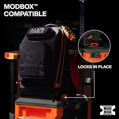 Klein Tools 62809MB MODBox Hard Shell Backpack with Protective Front Shell, 40 Pockets, Laptop Sleeve USB-C Port, MODBox Compatible, Heavy Duty - size: Hardshell Backpack