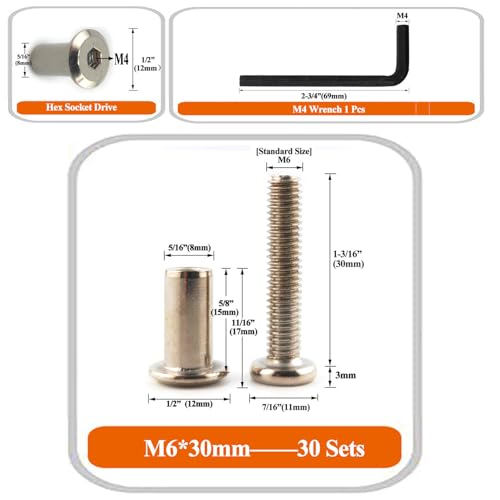 M6 x 1" Hex Drive Socket Cap Bolts Screws Kit,ALLOYPRO 30-Sets Binding Post Screws Socket Cover Connecting Bolt Fixing Post Screw for Furniture Chair Crib Table Cabinets,M6x25mm - color: Silver, size: Silver-M6*25mm-30sets