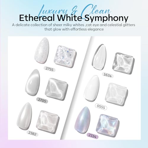 modelones White Gel Nail Polish Set, 6 Colors Milky Jelly White Sparkle - color: A A A1 Pearl Diamond White