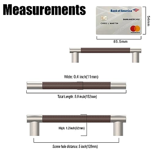 Brown & Nickel Knurled Cabinet Handles Kitchen Pulls 5 Inch 10 Pack - color: Brown and Nickel, size: 5" Hole Center
