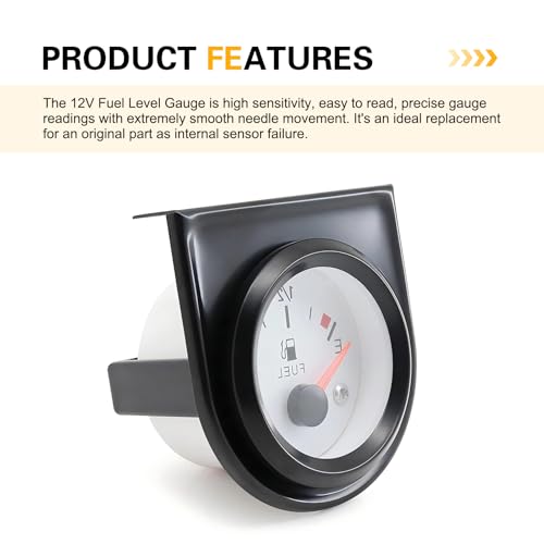 Fuel Level Gauge, 2.22" Pointer Marine Fuel Gauge Kit, 12V E-1/2-F Vehicle Tank Gage Replacement Accessories, for Most Cars, Boats, Vessels, Marine Trucks, Motorcycles (White) - color: White