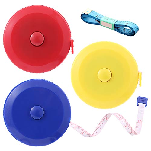 Tape Measures Retractable, Fabric Measuring Tape, 60 Inch Small Sewing Tape Measure for Craft Nursing Medical Travel(3 Pack/Blue Yellow Red) - color: Blue, Yellow, Red