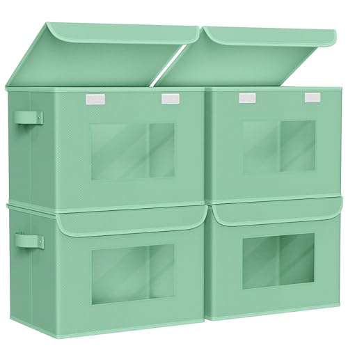 Univivi Fabric Foldable Storage Bins with Lids, 4 Pack, Green - color: Green