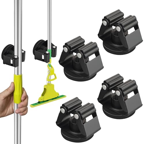 ULIBERMAGNET Magnetic Mop Broom Holder,Heavy Duty Movable Magnetic Broom Holder Rack,Anti-slip Wall Mounted Utility Storage Mop Shovel Hanger for Garage, Kitchen, Laundry, Garden(4 Pack/Black) - style: 12LB 4PCS Magnetic Mop Holder