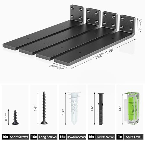 Durable 10-Inch Shelf Support Brackets - Set of 4, Heavy-Duty Steel, Modern Black Matte, Versatile & Easy Installation, Perfect for Home and Office - size: 10 Inch, style: 4 Pack
