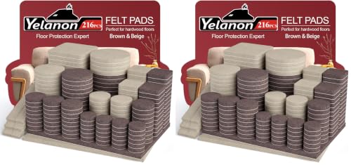 Yelanon Felt Furniture Pads for Hardwood Floors -216 Pcs Premium Felt Pads for Chair Legs, Floor Protectors for Furniture, Beige & Brown (Pack of 2) - size: 216 pcs Beige & Brown (Pack of 2)
