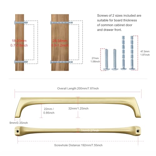 AVICCI 5 Pack Cabinet pulls-7.5"/192mm Brushed Gold Modern Drawer Handles for Kitchen Cabinet Handles Batheroom Drawer Dresser Furniture Handware - color: Brushed Gold, size: 7.5"(192mm)Hole Center-5Pcs