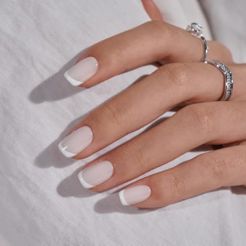 BTArtbox Press On Nails, Classic French, Short Square, White Nude, 30Ct - color: A-Classic French