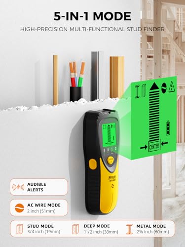 Mecurate 5-in-1 Stud Finder Wall Scanner for Studs, Metal & Live AC Wires - color: Yellow