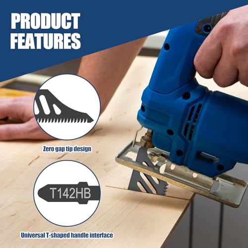 T142HB T-Shank Jigsaw Blades 10-Pack, 112mm 11TPI High Carbon Steel Jig Saw Blade for Flush Cut & Deep Wood Cutting, Compatible with Bosch, Dewalt,