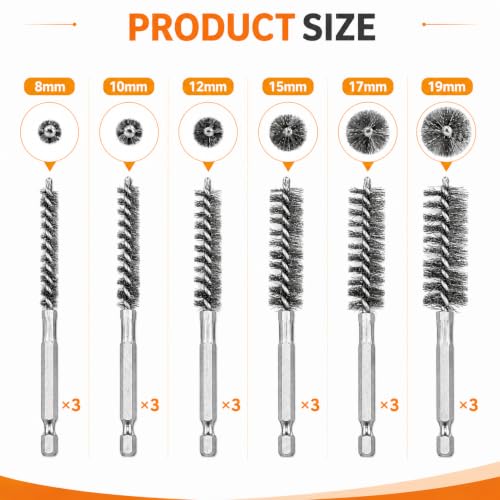 18pcs Wire Bore Brush for Drill Stainless Steel Wire Brush Drill Attachment - size: Stainless Steel