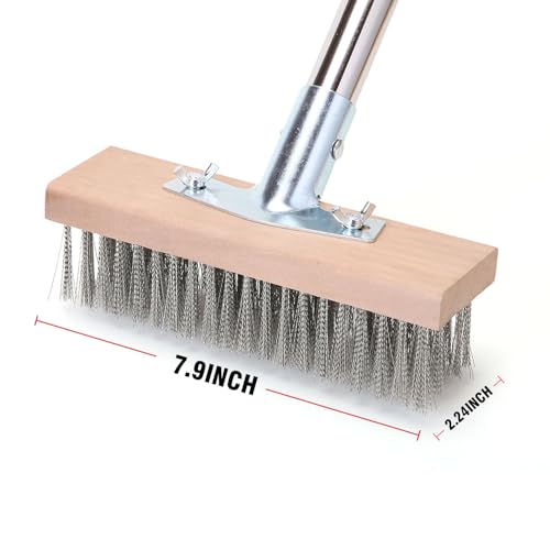 MAXMAN Wire Scrub Brush, 63"Stainless Steel Bristle, Outdoor Patio Cleaning - size: With 1PC 8-inch brush head