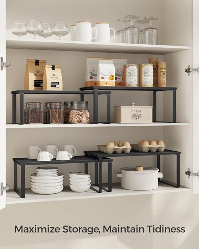 SONGMICS Cabinet Organizer Shelf, Set of 2 Spice Rack, Kitchen Storage - color: Ink Black + Charcoal Black, size: 15.6"w