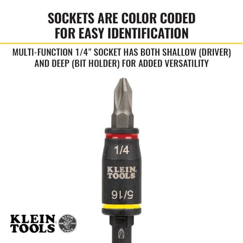 Klein Tools 32308F Impact Driver Set, 10-in-1 Stubby Screwdriver Driver Set, Hex Flip Socket, 7 Bits, 1/4-Inch Bit Holding Feature, 10-Piece - style: Standard