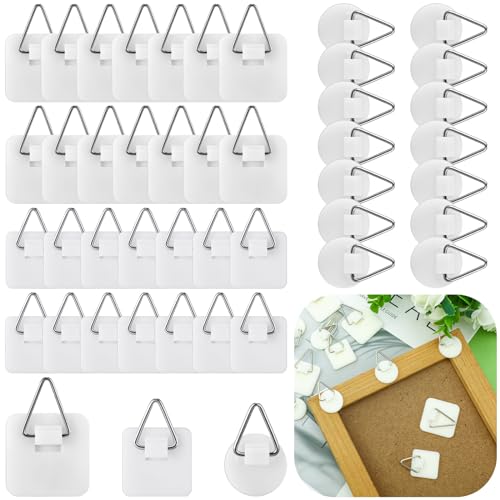 Wenqik 45 Pcs Adhesive Picture Hanger Hanging Hooks, Round, Square - style: Round, Square
