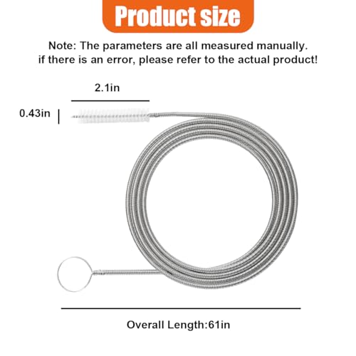61 Inch Flexible Long Drain Brush, Nylon Stainless Steel Cleaner Tool, Feeding Tube Cleaning Brush, Drain Hole Cleaner, Double Ended Hose Pipe Brush for Car, Fridge. Pipe, Sink (155CM) - size: 155CM