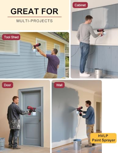 Paint Sprayer, Electric Spray Paint Gun, 3 Modes & 4 Brass Nozzles - color: Red