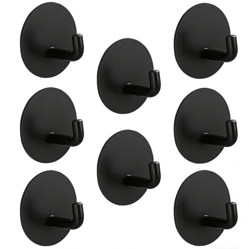 8-Pack Adhesive Wall Hooks for Bathroom Kitchen Towels Coats, Black - color: Black