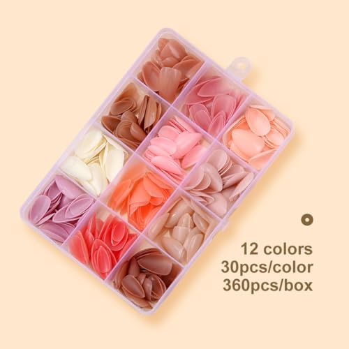 360 Pcs Press On Nails Short Almond Fake Nails Press Ons Set Full Cover Nude Pink Acrylic Glue on Nails Reusable Glossy Artificial Nail Kit False Nails for Women Manicure 12 Color - color: A002